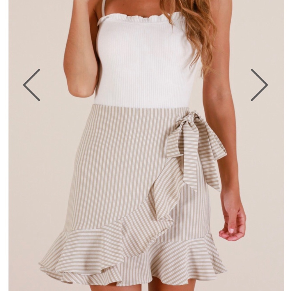ShowPo “Come Closer Skirt” in Beige Stripe